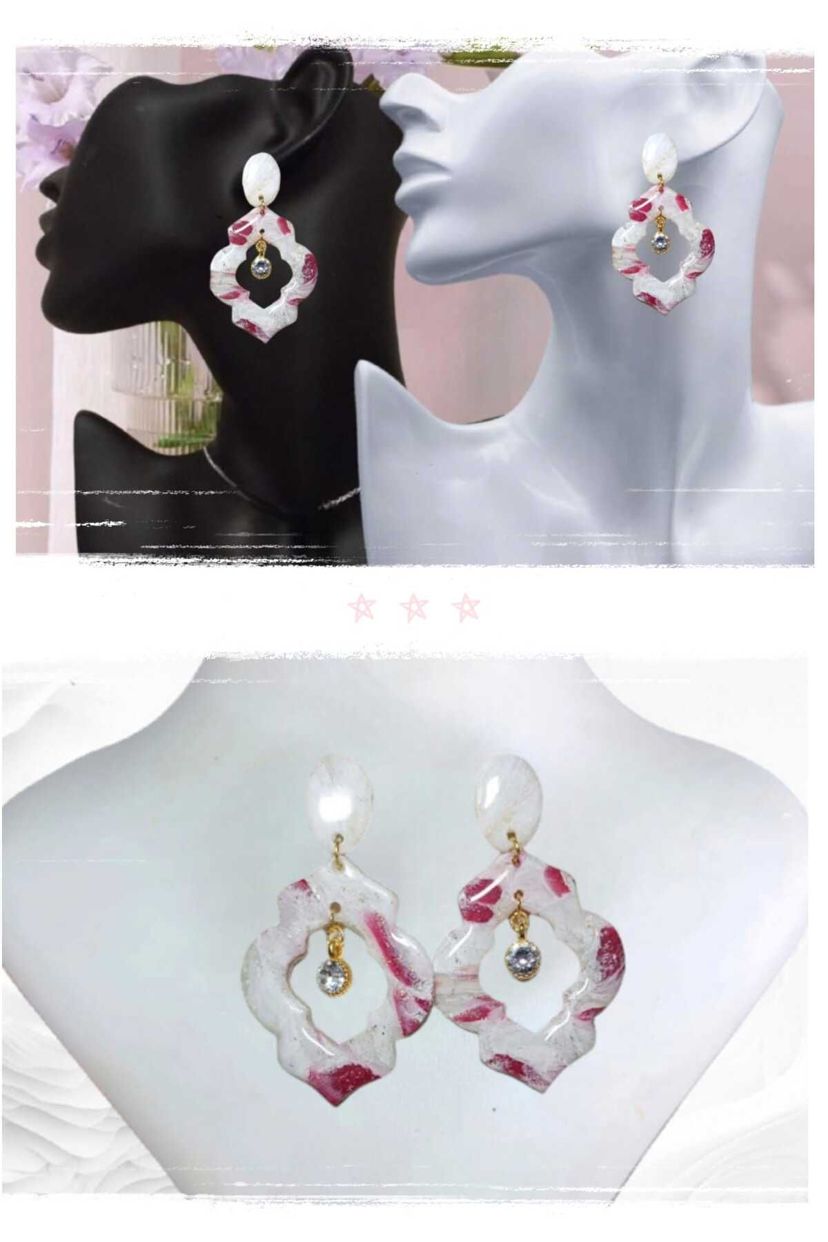 Dodemert Home Beyaz -Bordo Polimer Kil & Epoksi Tasarim Küpe