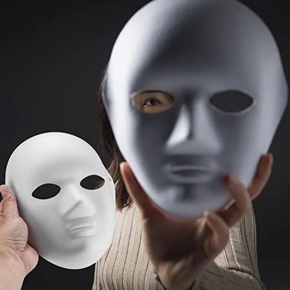 Beyaz Boyanabilir Tam Yüz Cosplay Maske – 24x18 cm Anonim Maske