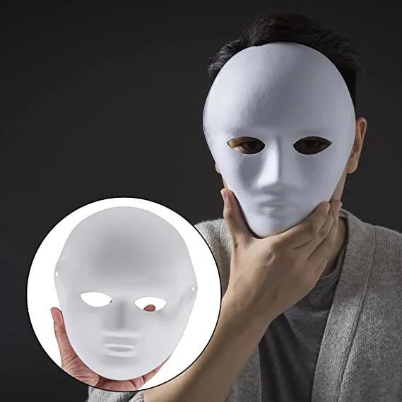 Beyaz Boyanabilir Tam Yüz Cosplay Maske – 24x18 cm Anonim Maske