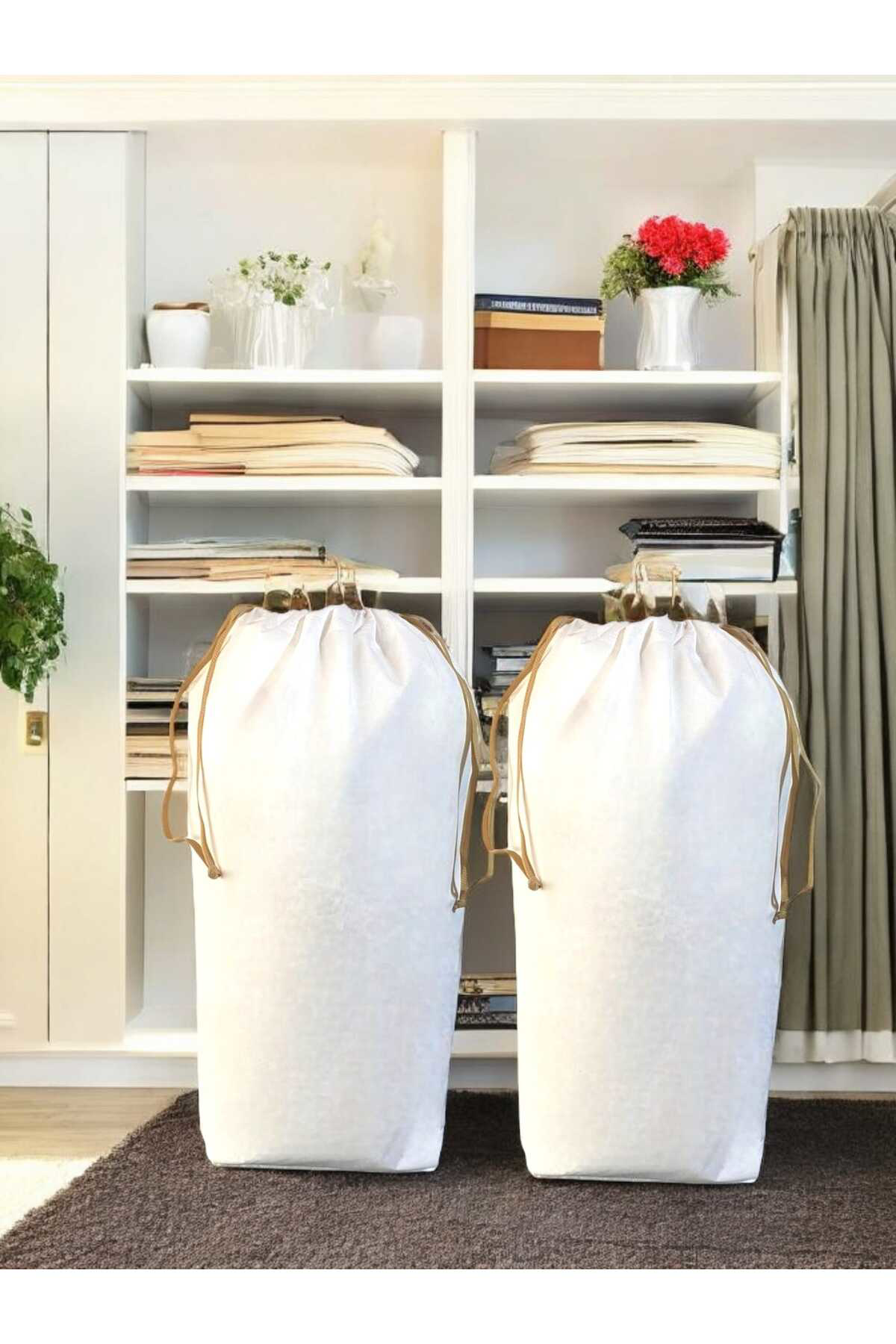 Balkan Room Beyaz Büzgülü Hurç 2'Li Set Xlarge 86X62 Cm - Taşınma Çantası -Yo