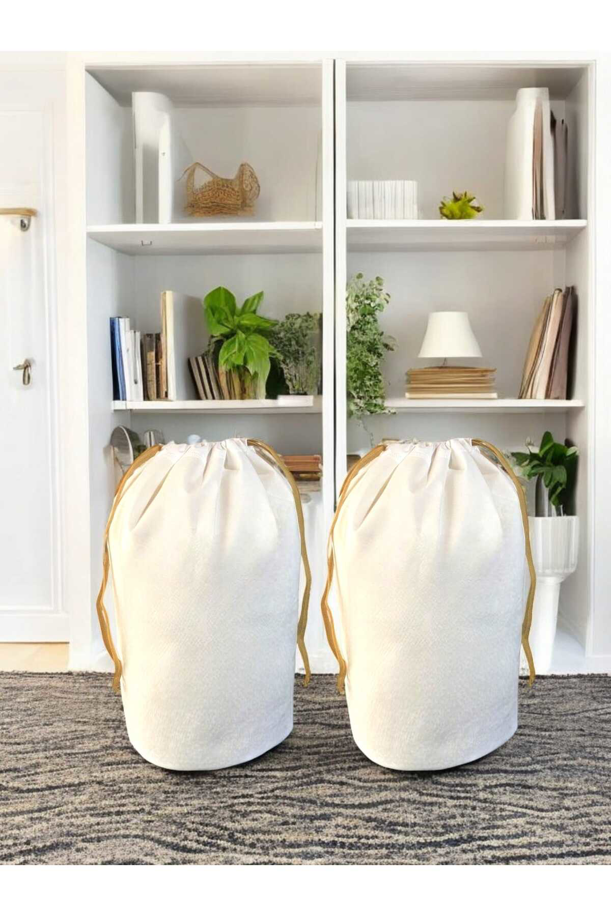 Balkan Room Beyaz Büzgülü Hurç 2'Li Set Large 72X62 Cm - Taşınma Çantası - Yo