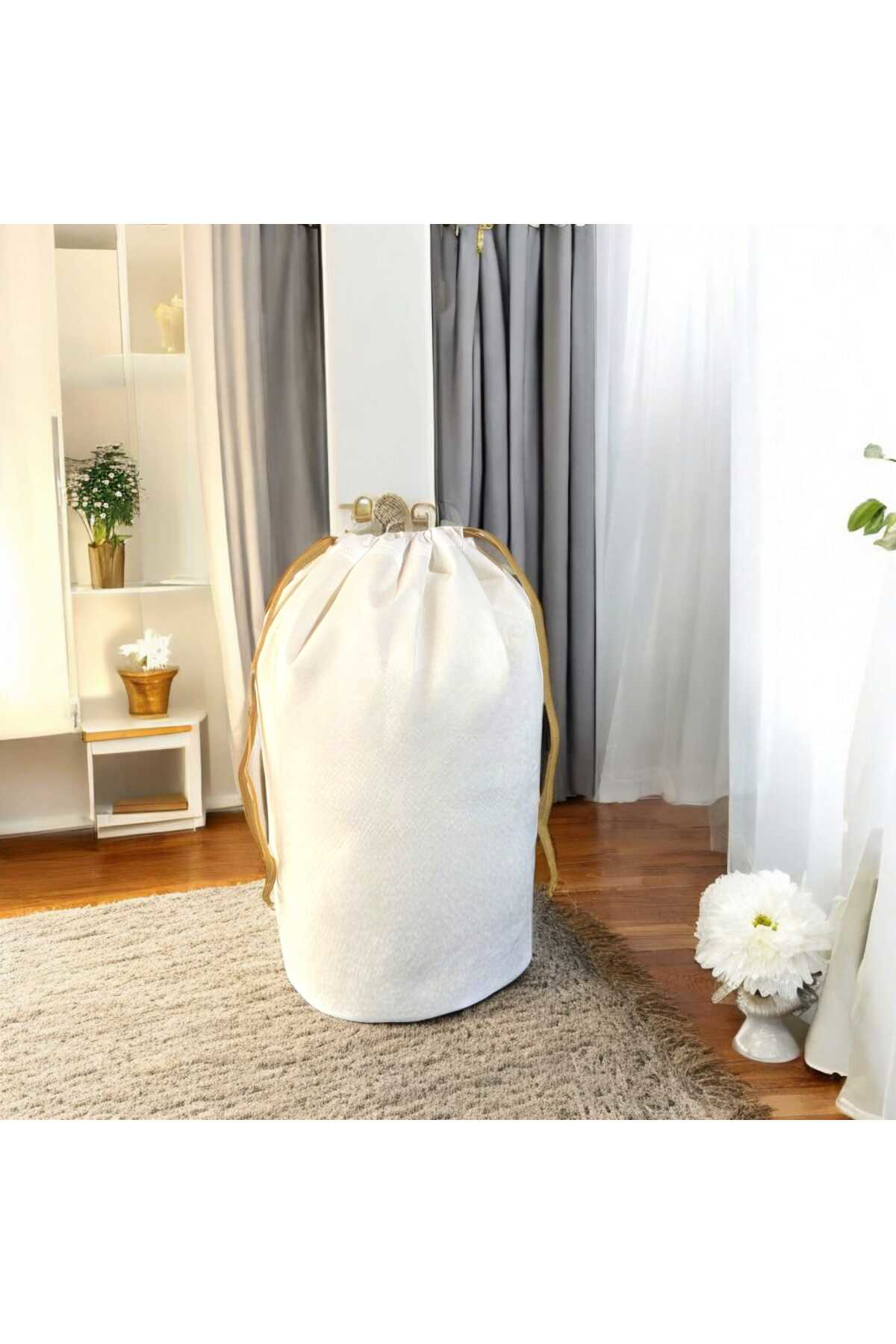 Balkan Room Beyaz Büzgülü Hurç Large 72X62 Cm - Taşınma Çantası - Yorgan Yast
