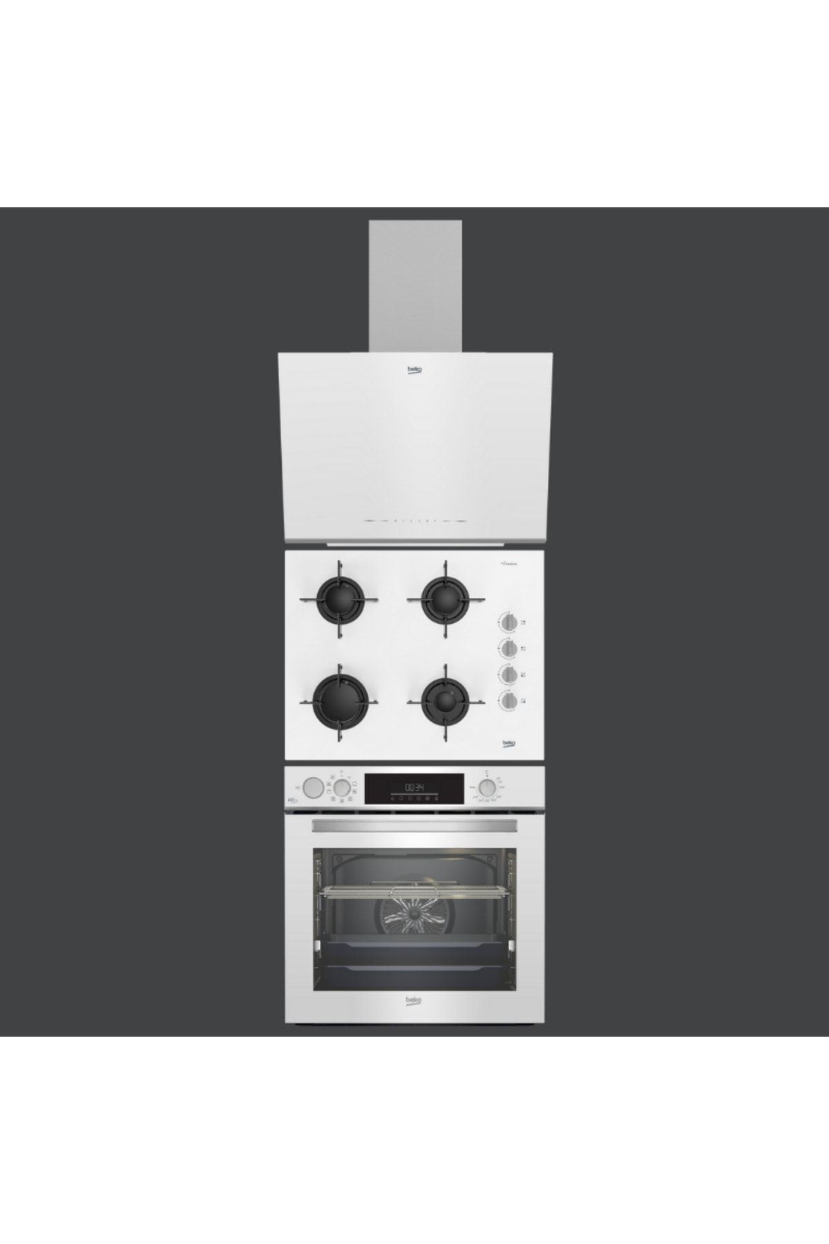 Beko Beyaz Cam 3Lü Ankastre Set