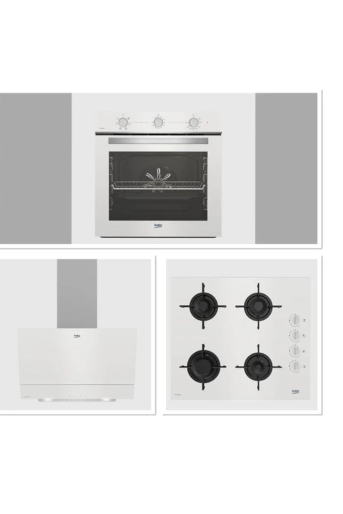 Beko Beyaz Cam Avantajli Ankastre Set - 3’Lü 6 Fonksiyon  Ankastre Set