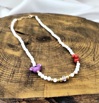 Tükkan Accessories Beyaz Cam Boncuk Nazar Ve Doğaltaş Detay Mor Fare Figür Kolye-0Ko