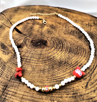 Tükkan Accessories Beyaz Cam Boncuk Nazar Ve Doğaltaş Detay Mor Fare Figür Kolye-0Ko