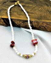 Tükkan Accessories Beyaz Cam Boncuk Nazar Ve Doğaltaş Detay Mor Fare Figür Kolye-0Ko