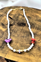 Tükkan Accessories Beyaz Cam Boncuk Nazar Ve Doğaltaş Detay Mor Fare Figür Kolye-0Ko