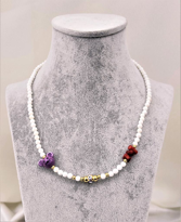 Tükkan Accessories Beyaz Cam Boncuk Nazar Ve Doğaltaş Detay Mor Fare Figür Kolye-0Ko