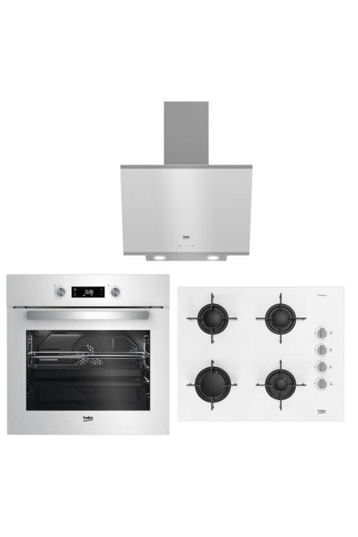 Beko Beyaz Cam Buhar Destekli 3’Lü Ankastre Set (Firin + Ocak + Davlum
