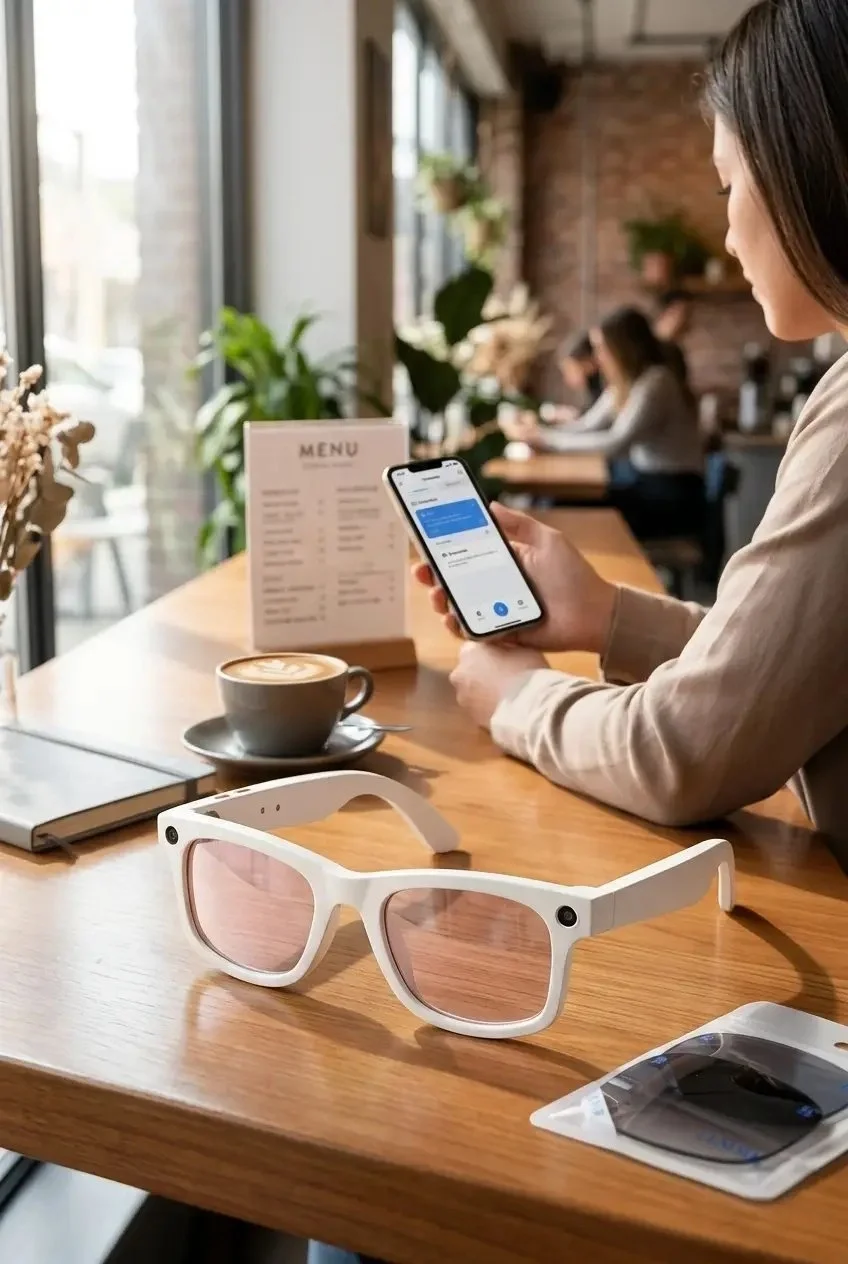 Beyaz Çerçeveli Akıllı Gözlük Fotoğraf Video Ses Kaydı Bluetooth Bağlantılı