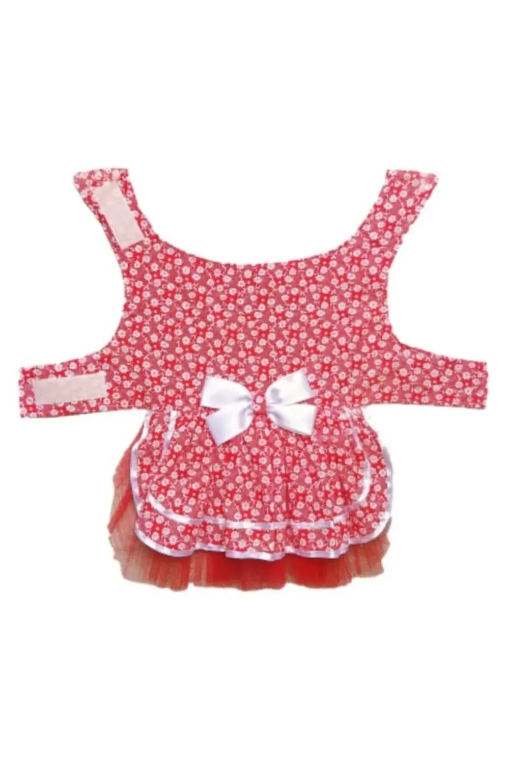 Beyaz Çiçek Desenli Kurdeleli Kırmızı Kedi Köpek Kıyafeti Elbises