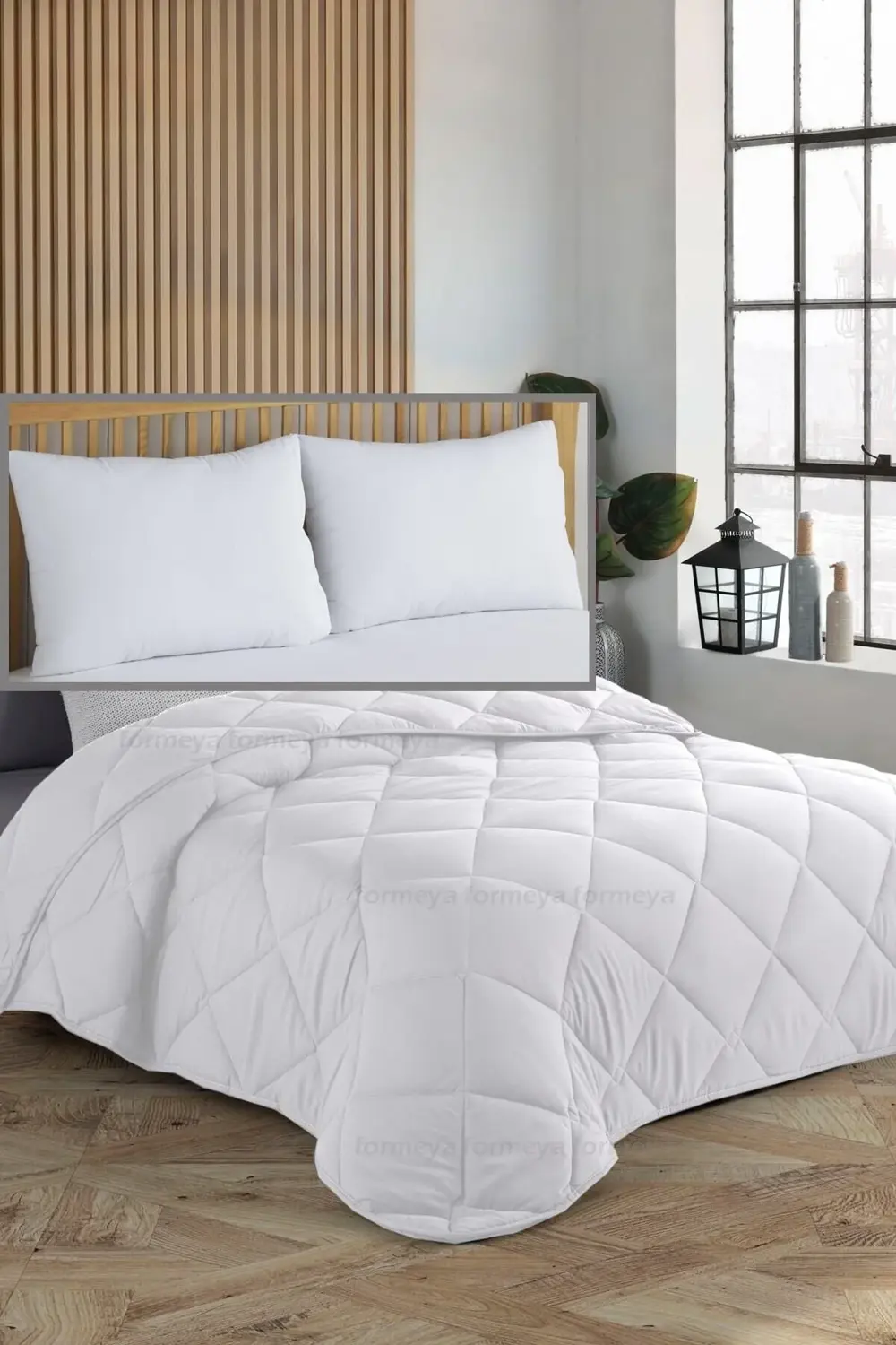 Beyaz Çift Kişilik Yastık Ve Yorgan Seti 195*215cm