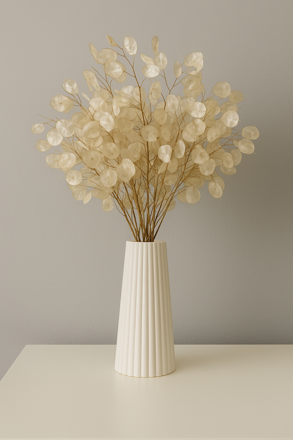 Beyaz Çizgili Büyük Boy Vazo – İskandinav Stil / Taş Tozu / 19cm