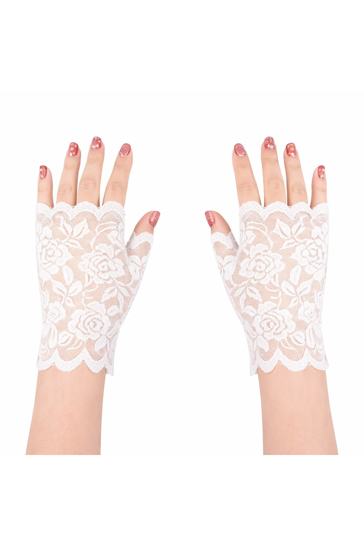 Beyaz Dantel Parmaksız Kısa Eldiven