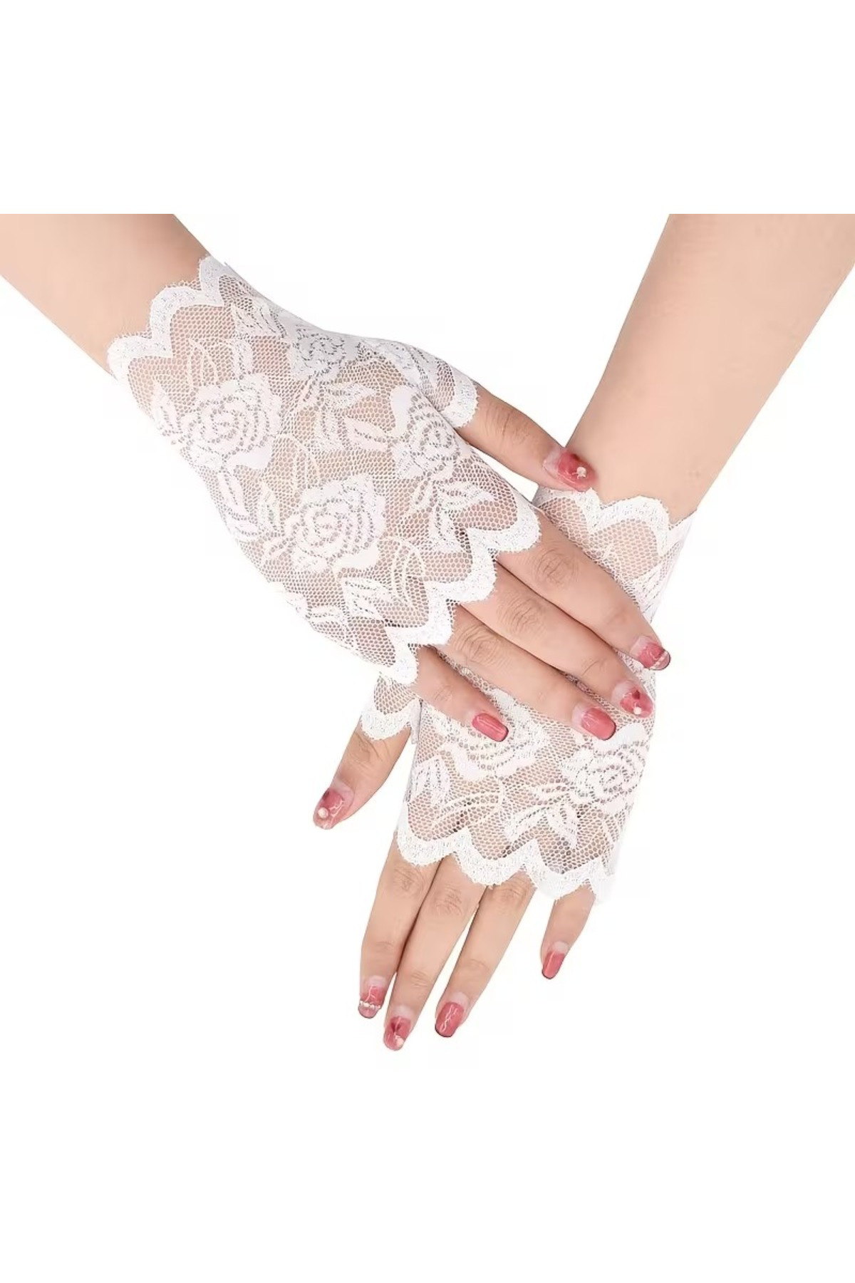 Beyaz Dantel Parmaksız Kısa Eldiven