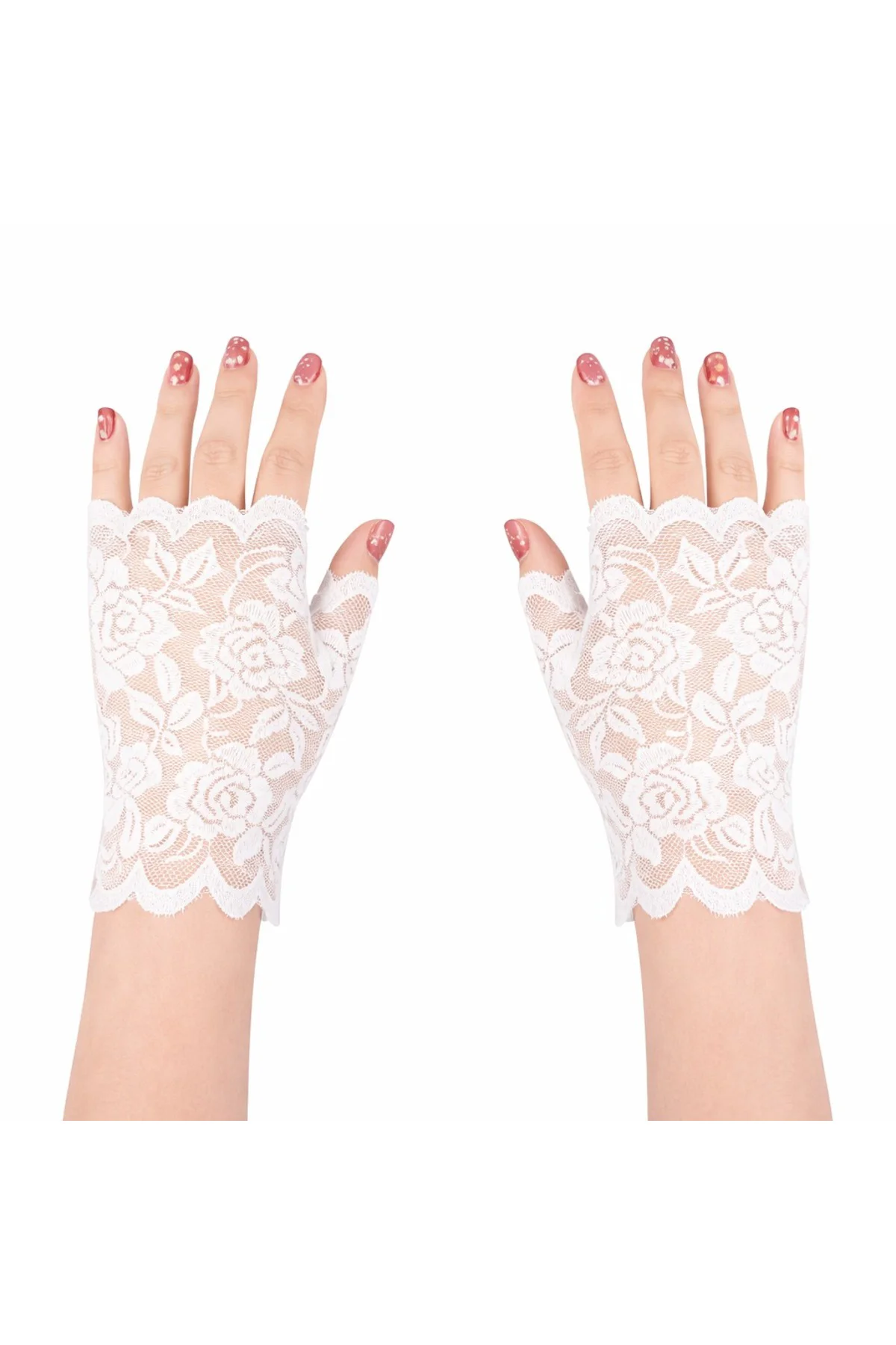 Beyaz Dantel Parmaksız Kısa Eldiven