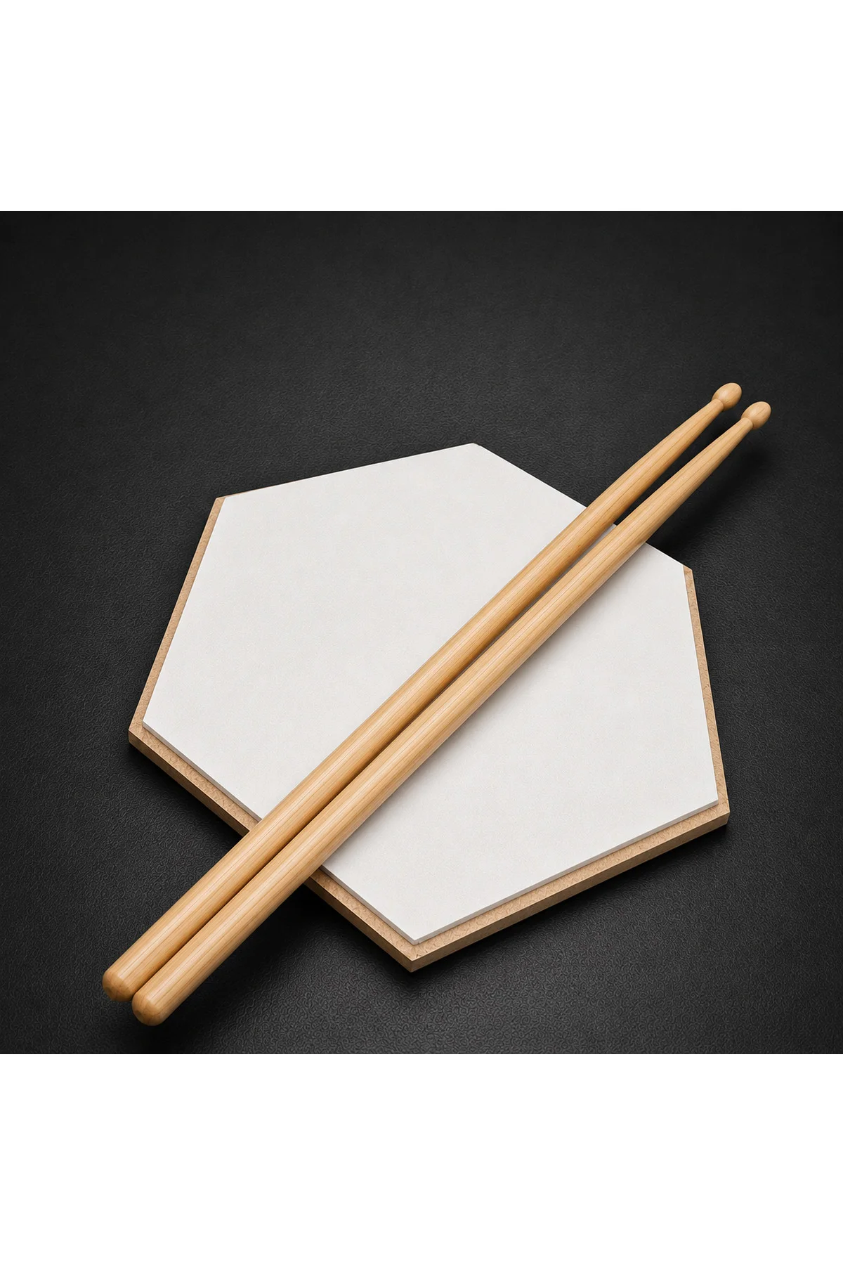 Beyaz Davul Bateri Çalışma Pedi 20 Cm Hexagon Sessiz Pratik Pad (Kauçuk + MDF Taban) ve 1 Çift Baget