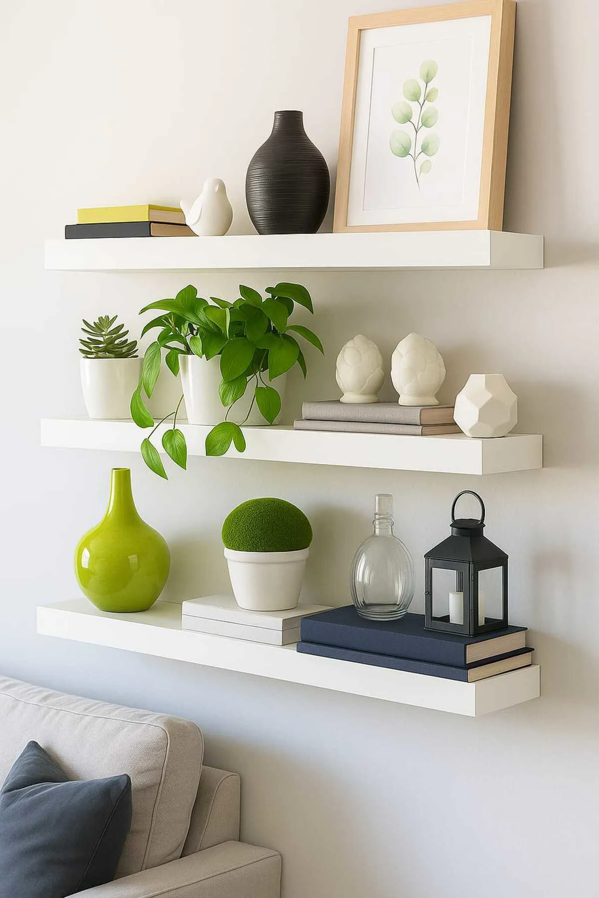 Beyaz Dekoratif Uçan Duvar Rafı Gizli Bağlantılı 3'lü Set 50x14