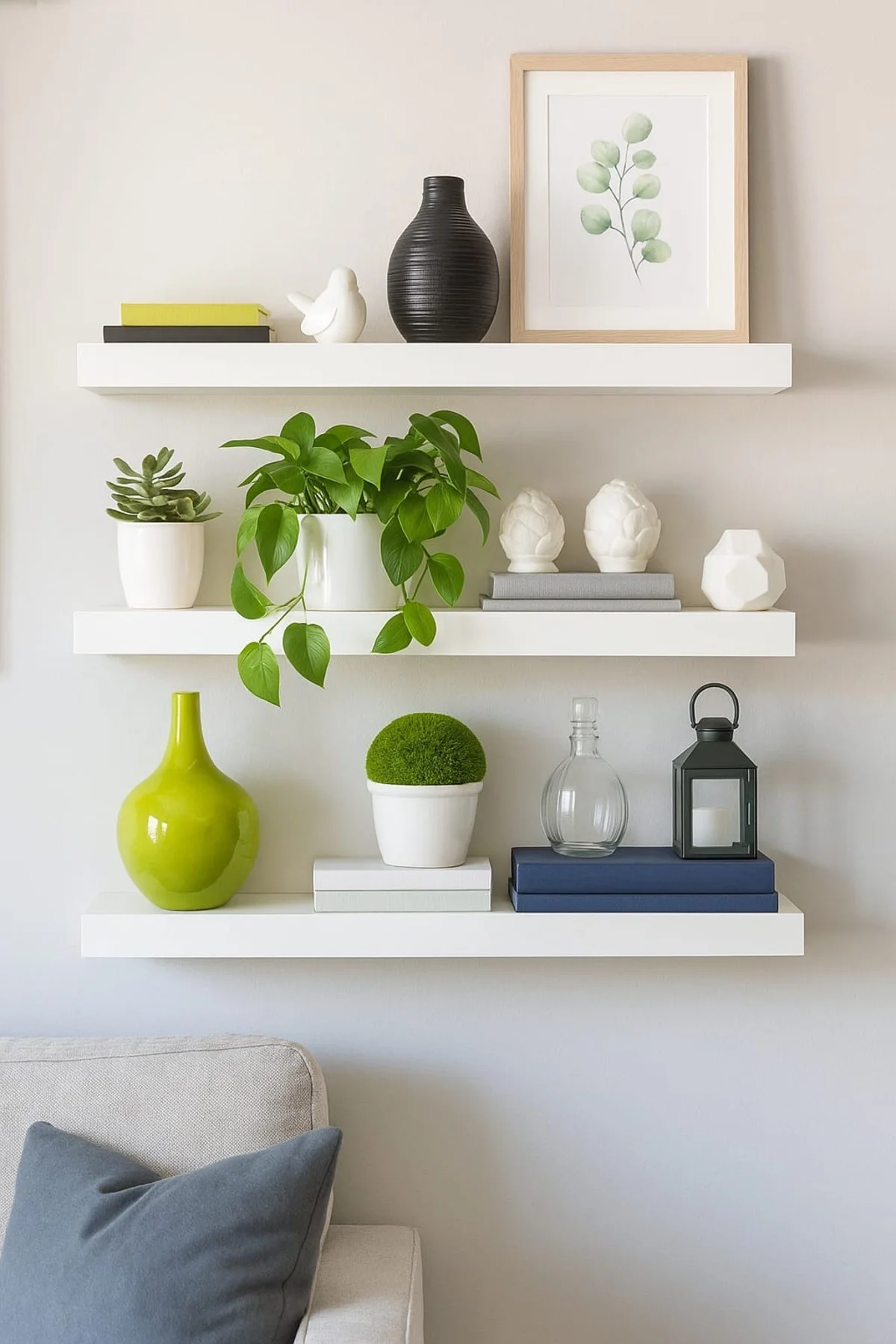 Beyaz Dekoratif Uçan Duvar Rafı Gizli Bağlantılı 3'lü Set 50x14