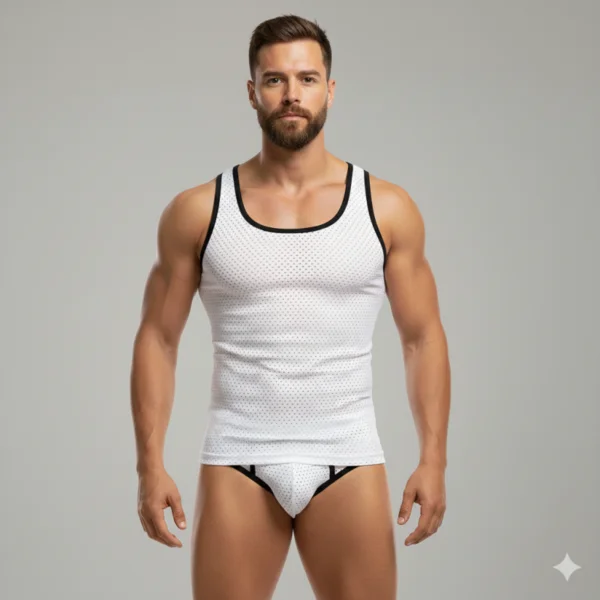 Beyaz Delikli Kumaş Tank Top Slip Takımı