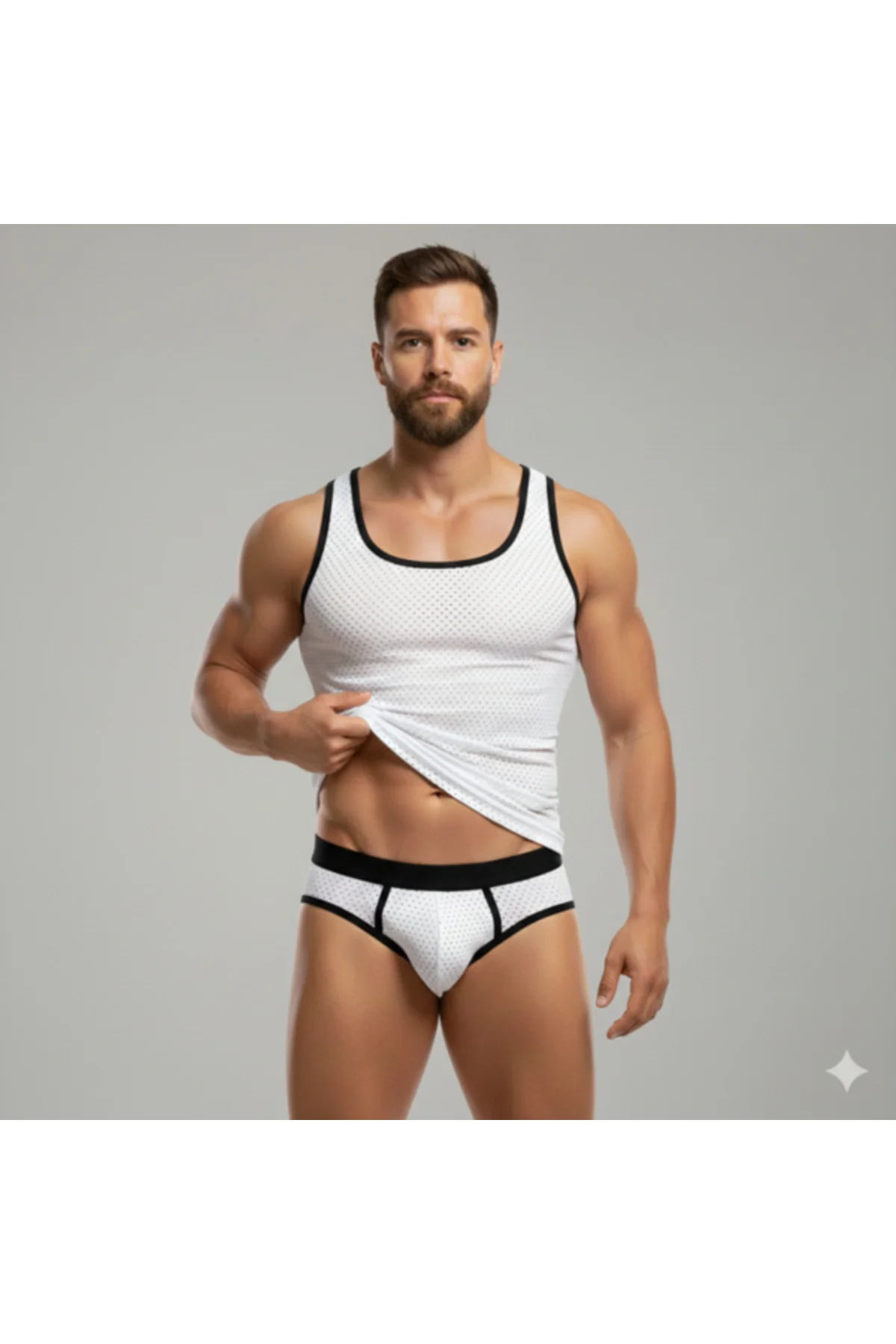 Beyaz Delikli Kumaş Tank Top Slip Takımı