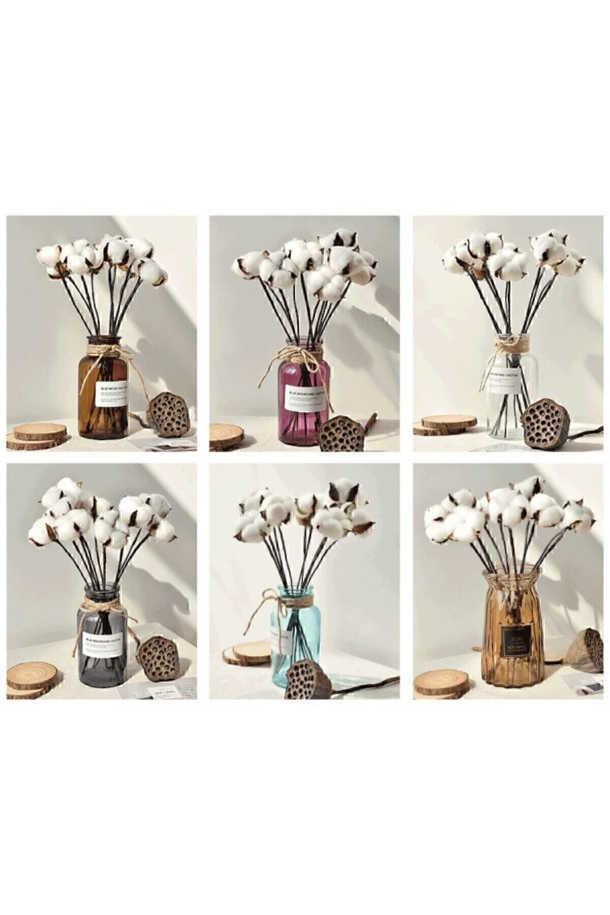 Kelebek Çiçekçilik Hobi Beyaz Doğal Pamuk Dalları 6 Adet