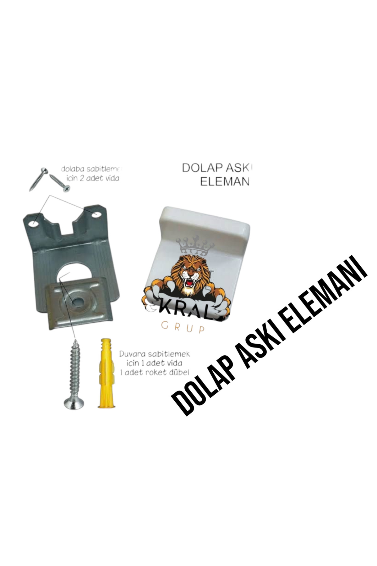 Kral Hırdavat Umut Çalik Beyaz Dolap Askı Elemanı, Dolap Duvara Monte Aparatı