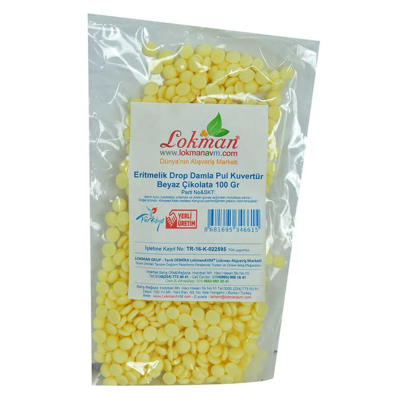 Beyaz  Eritmelik Drop Damla Pul Kuvertür 100 Gr Paket