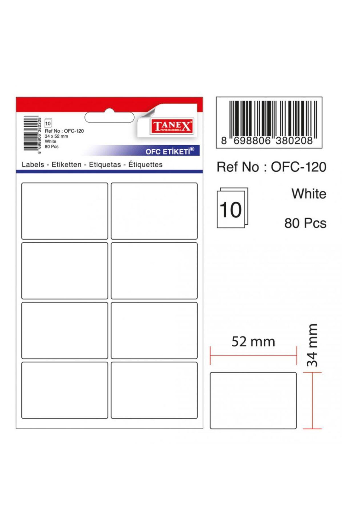 Beyaz Etiket Ölçü : 52×34 Mm Ofc-120