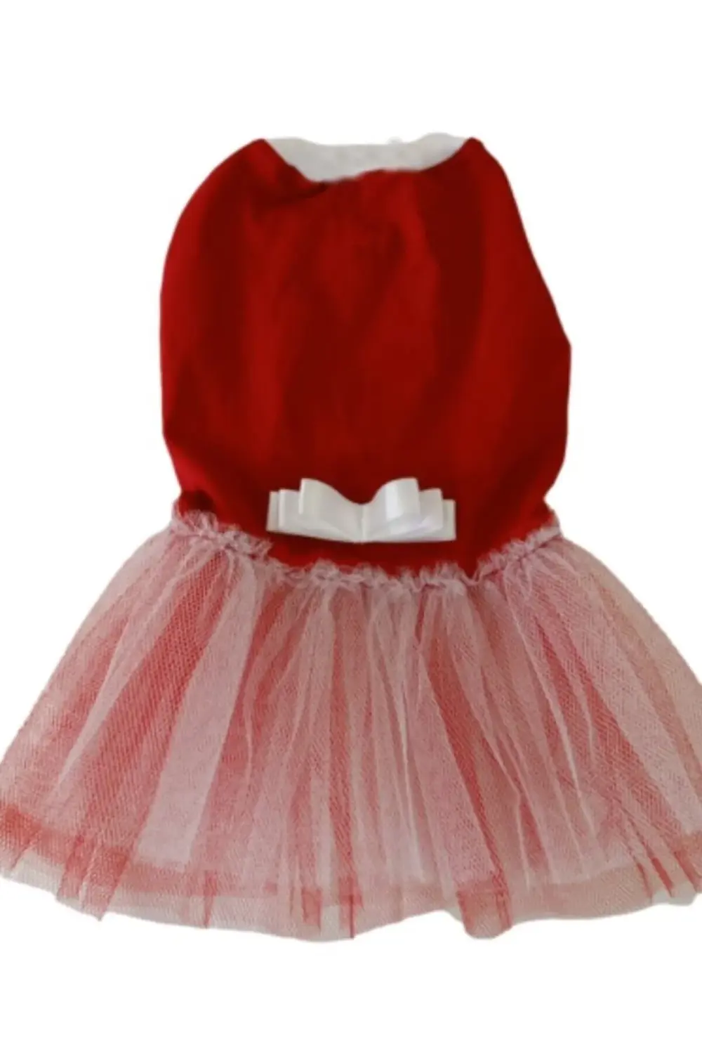 Beyaz Fiyonklu Tüllü Kırmızı Kedi Köpek Kıyafeti Elbisesi