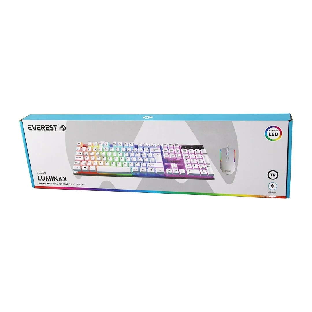 Beyaz Gökkuşağı Işıklı Usb Kablolu Oyuncu Klavye - Mouse Set Bx40 Fiyatı, Yorumları ve Özellikleri