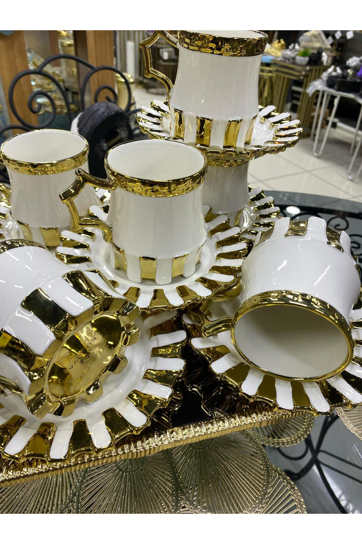 Beyaz Gold 6 Kişilik Çay Kahve Fincan Takımı 180 ml