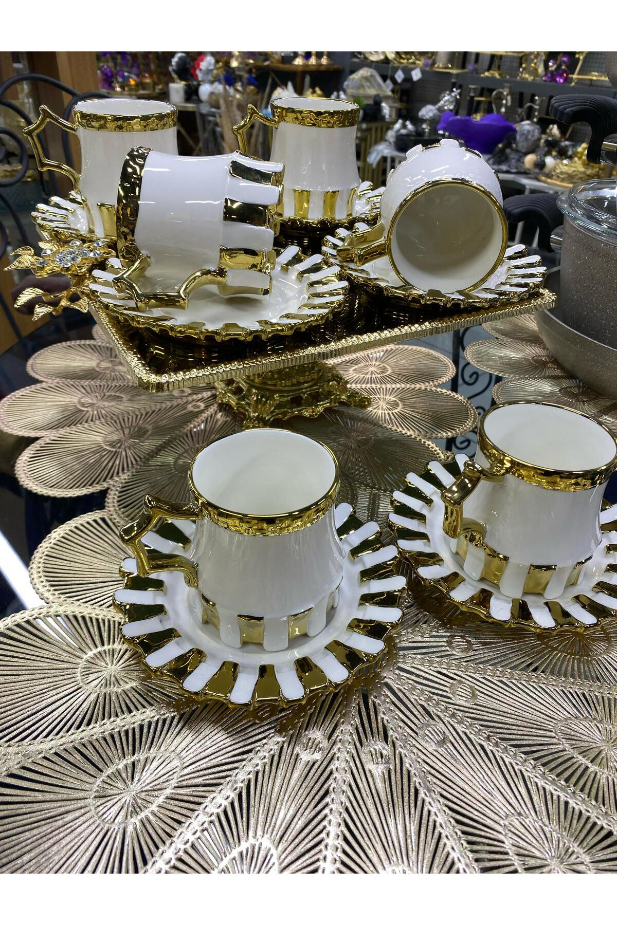 Elif Aksesuar Beyaz Gold 6 Kişilik Çay Kahve Fincan Takımı 180 Ml