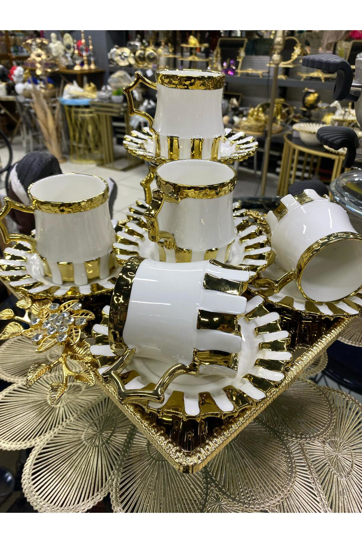 Elif Aksesuar Beyaz Gold 6 Kişilik Çay Kahve Fincan Takımı 180 Ml