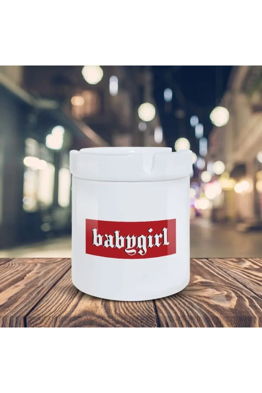 Beyaz Gothic Tarz Küllük Babygirl Baskılı Kül Tablası K-156