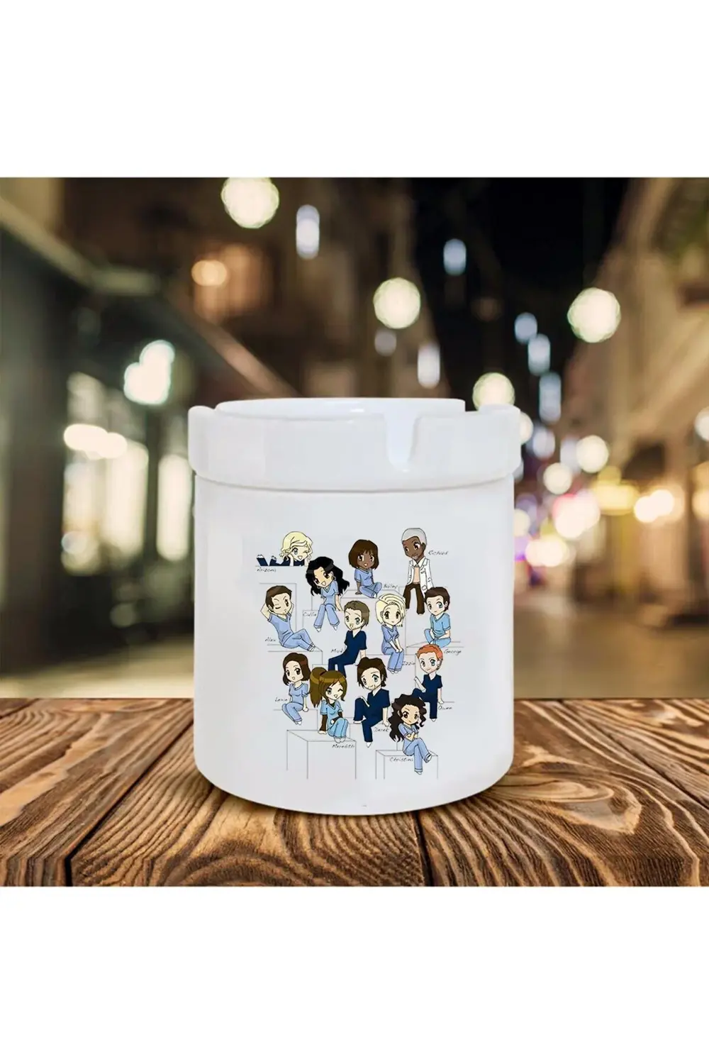 Beyaz Greys Anatomy Baskılı Seramik Küllük