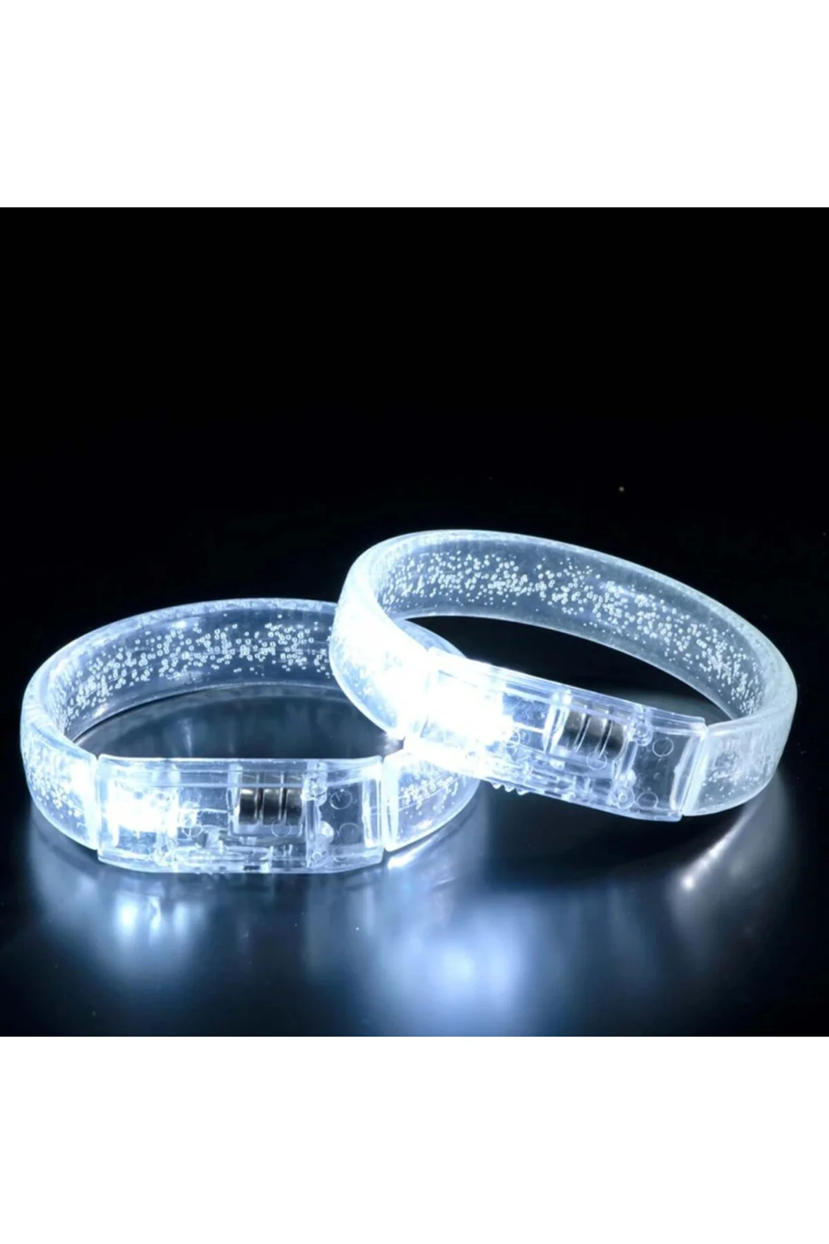 Beyaz-Gümüş Led Işıklı Baskı Yapılabilen Pilli Bileklik Bilezik 1,5 cm Genişlik