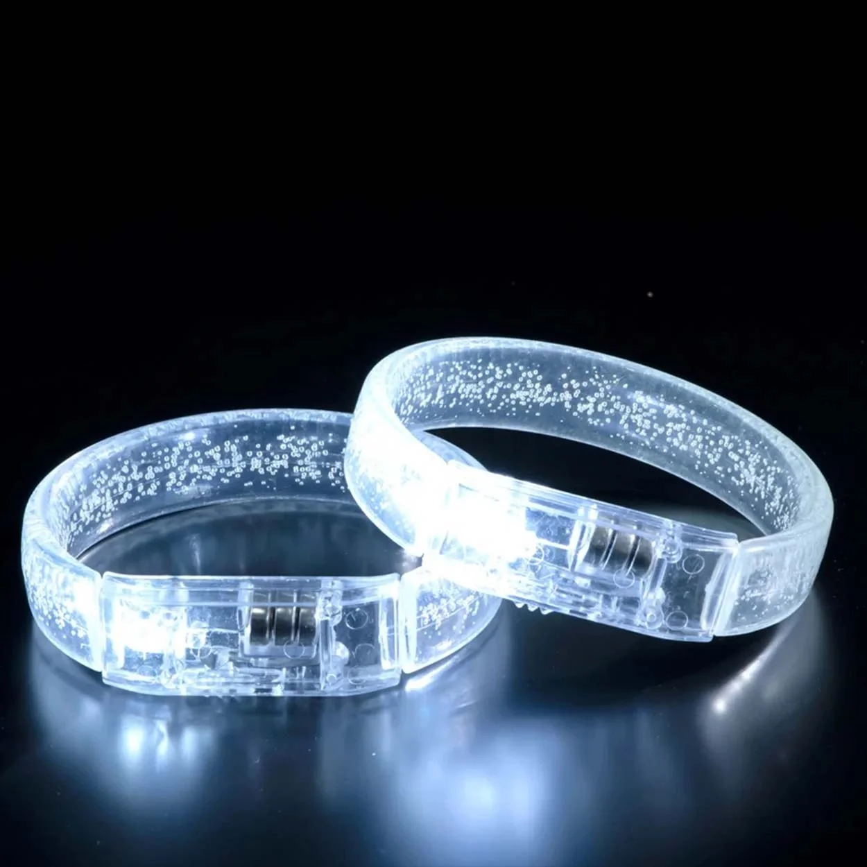 Beyaz-Gümüş Led Işıklı Baskı Yapılabilen Pilli Bileklik Bilezik