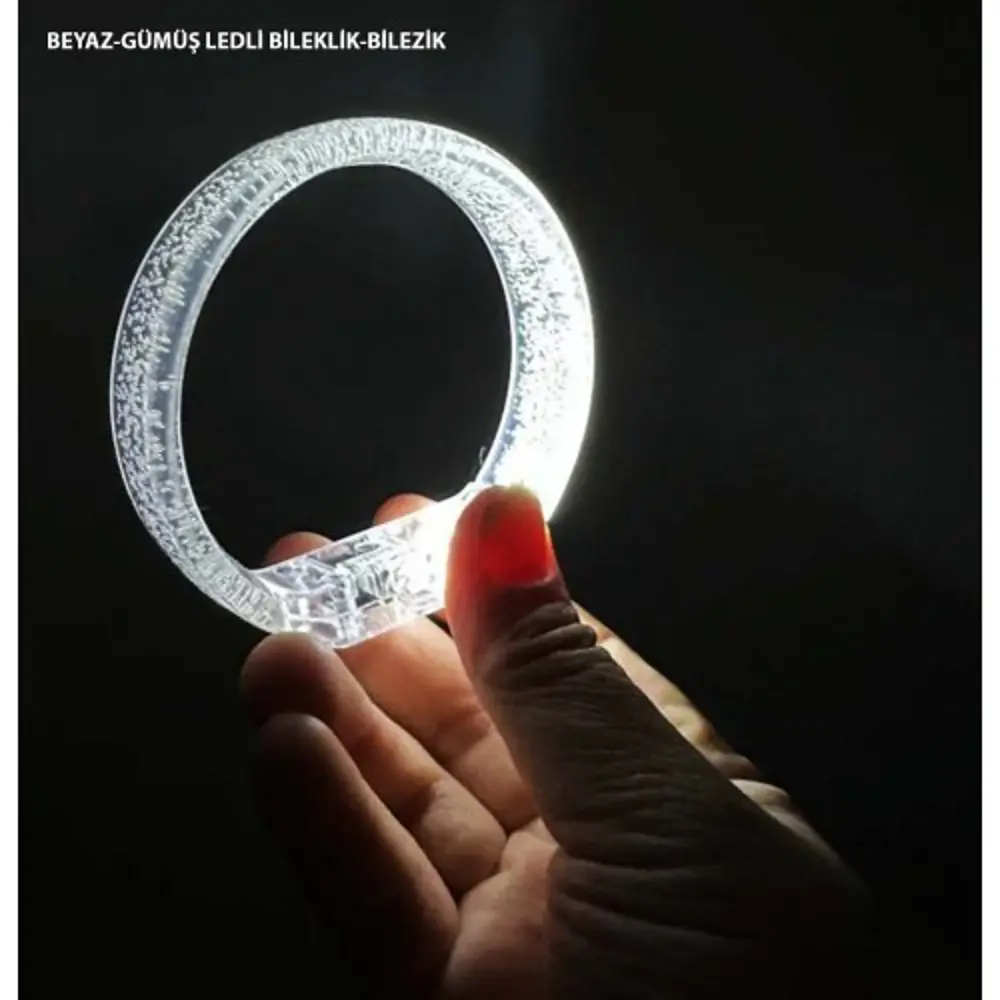 Beyaz-Gümüş Led Işıklı Baskı Yapılabilen Pilli Bileklik Bilezik 1