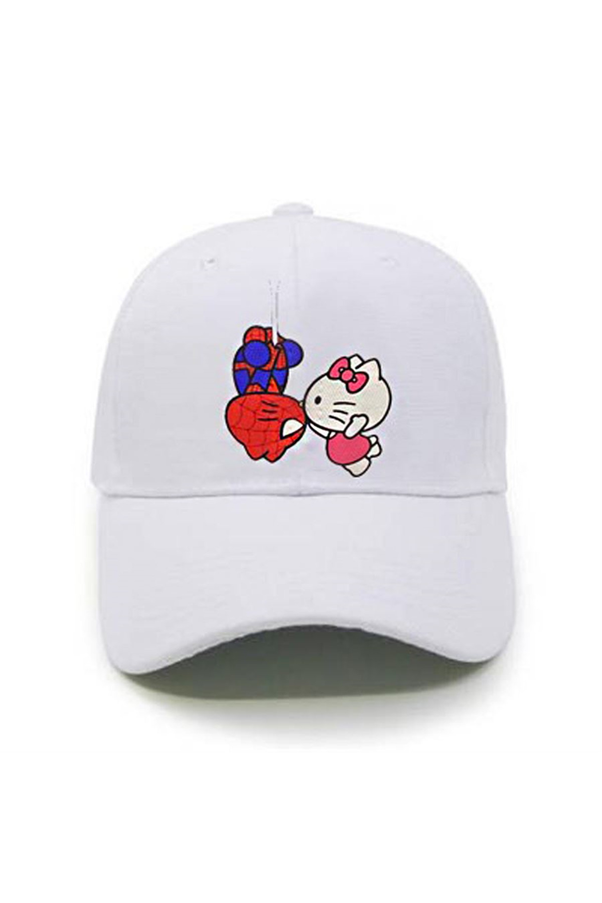 Beyaz Hello Kitty And Spider-Man Kissing Şapka