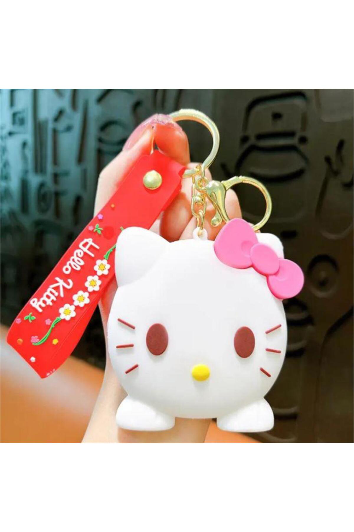 Beyaz Hello Kitty Face Aynalı Anahtarlık