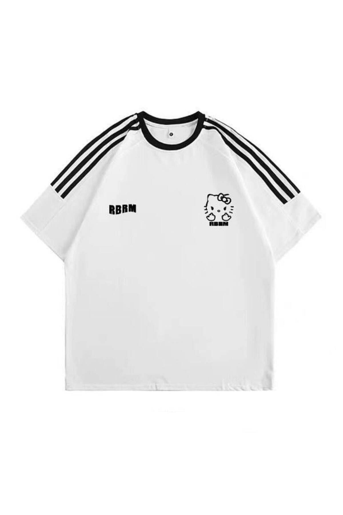 Köstebek Beyaz Hello Kitty Şeritli Rbrm Unisex T-Shirt