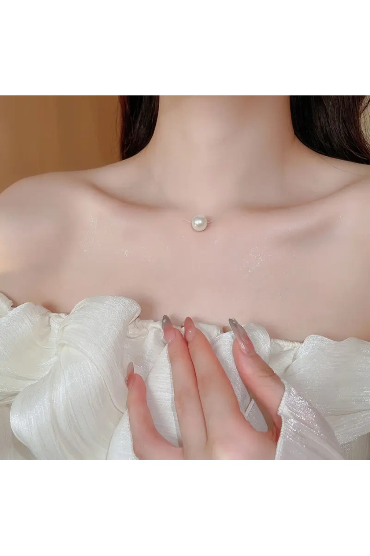 Beyaz Incili Hayalet Kolye