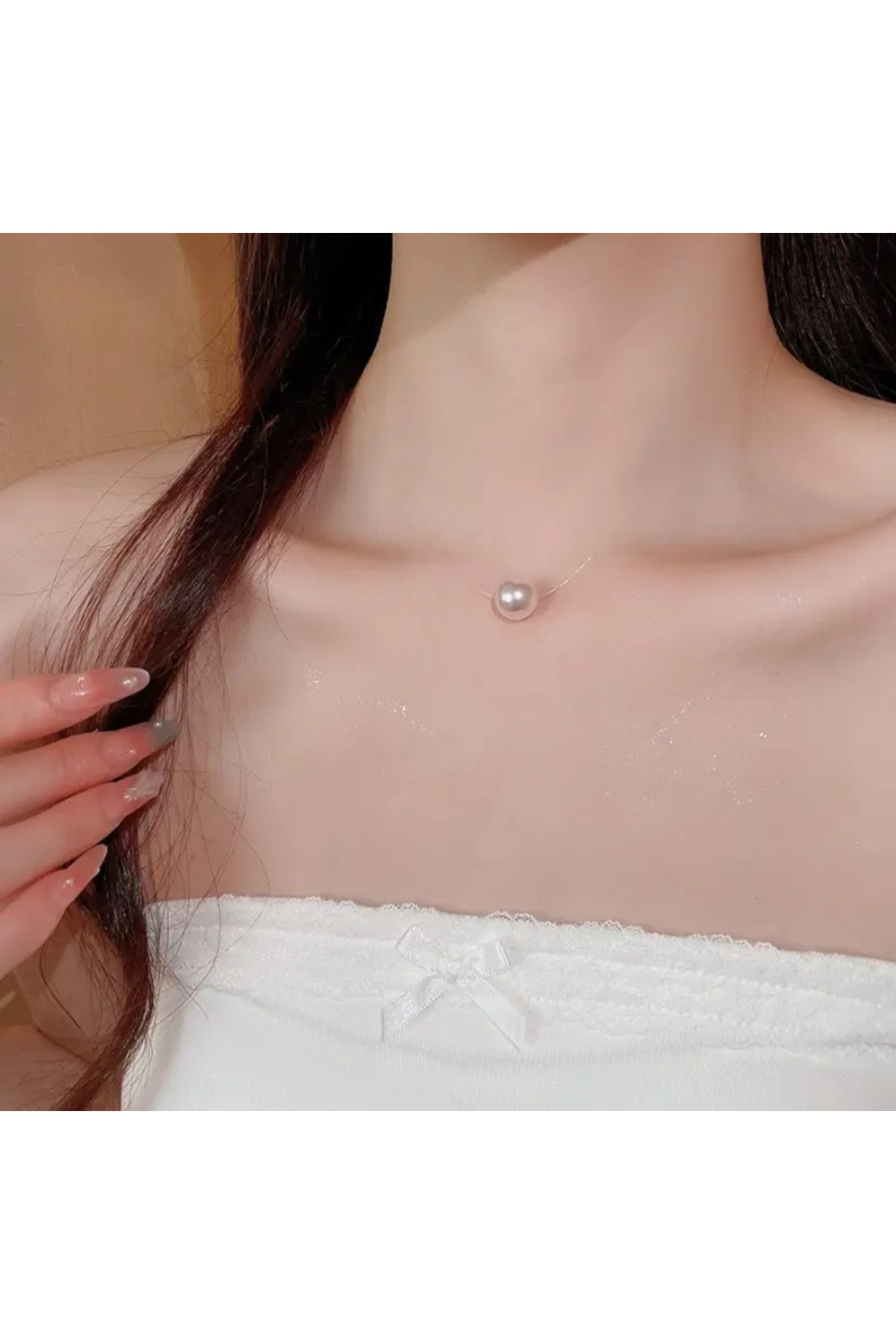 Beyaz Incili Hayalet Kolye