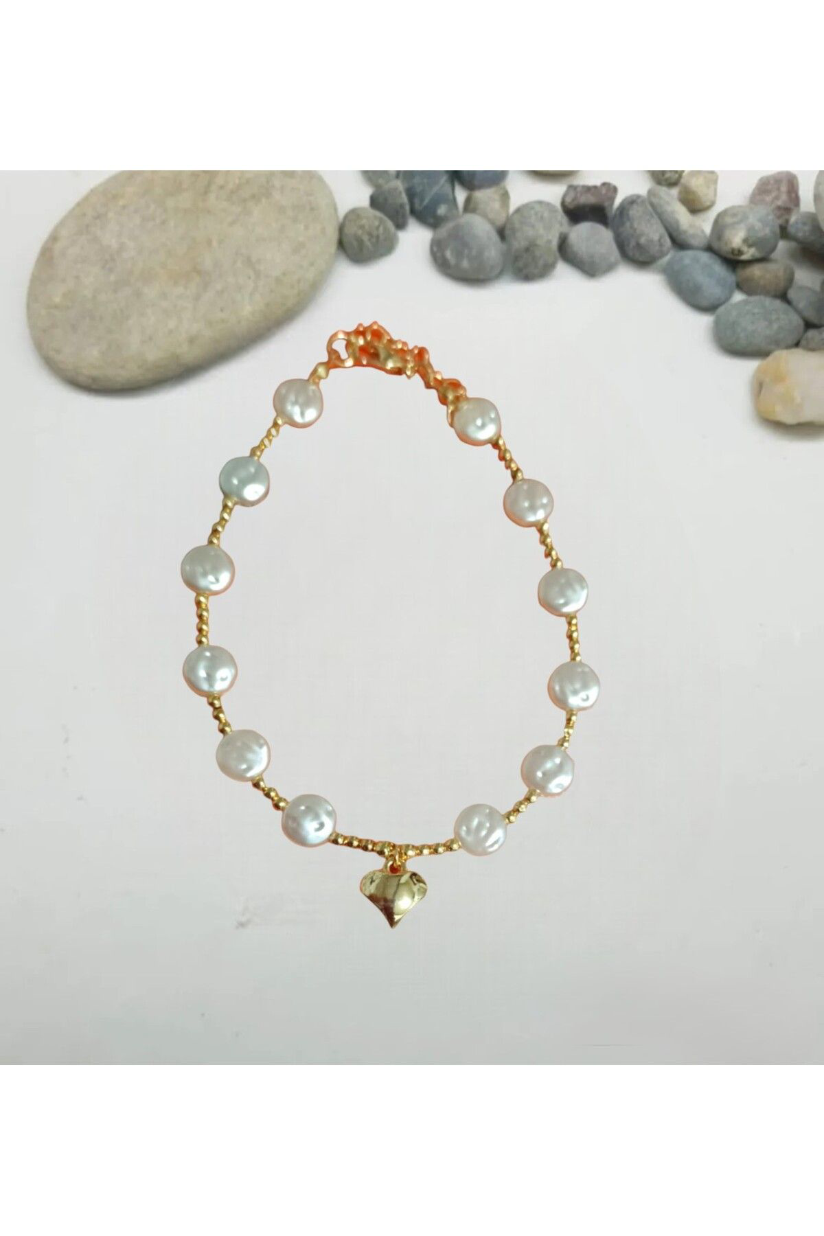 Dodemert Home Beyaz İncili Kalp Tasarim Halhal