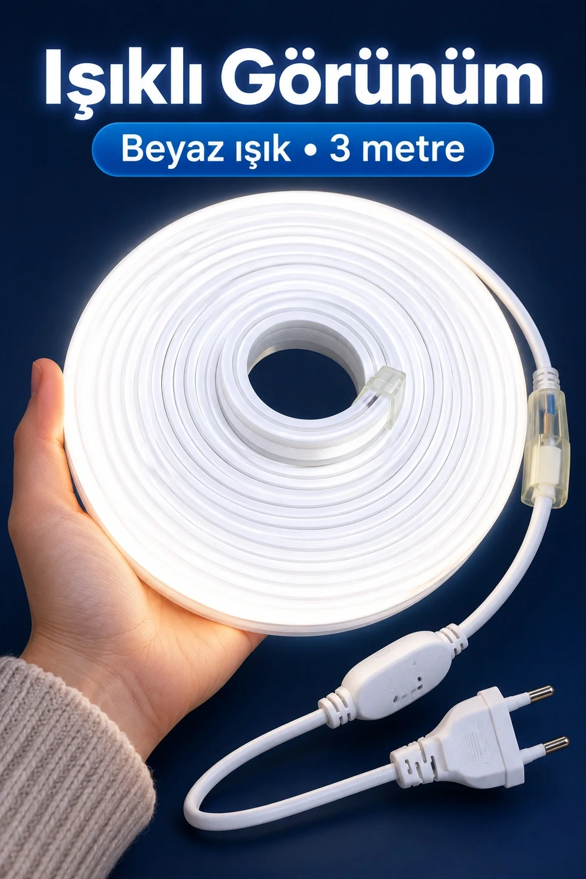 Beyaz Işıklı Şerit Aydınlatma 3 Metre Fişli Model Beyaz Işıklı Şerit Aydınlatma 3 Metre Fişli Model