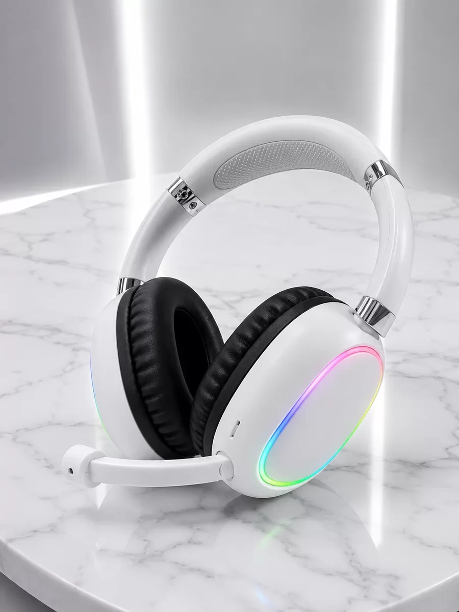 Beyaz Kablosuz Bluetooth Kulaklık Mikrofonlu Ergonomik Kulak Üstü