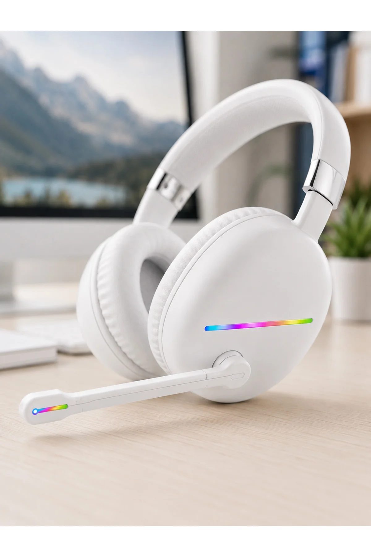 Beyaz Kablosuz Bluetooth Kulaklık Mikrofonlu Ergonomik Kulak Üstü Tasarım - Görsel 5
