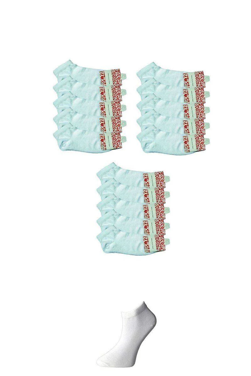 Beyaz Kadın Bilek Çorap 15'li Paket - %80 Pamuklu Rahat Çorap